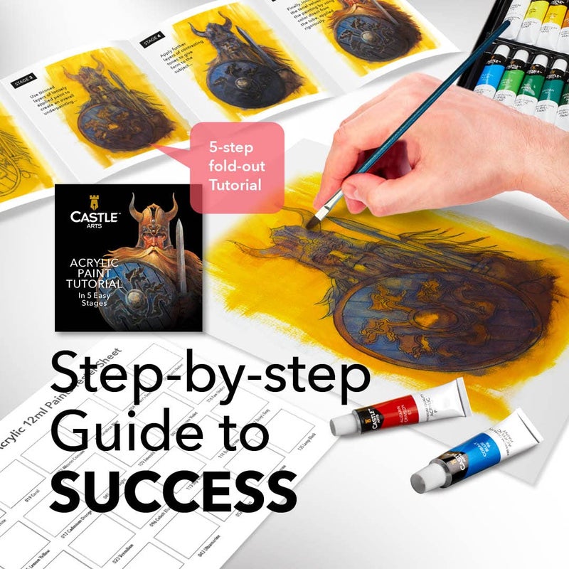 Castle Art Supplies 24 X 12ML Acrylic Paint Set | Value Beginner Set for Starters or Adult Artists | Quality Intense Colors | Smooth to Use on Range of Surfaces | in Neat Presentation Box - Image 5